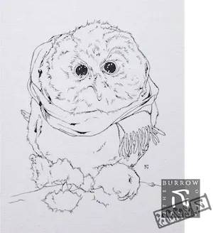 An illustration of a small owl wearing a scarf (Harry Potter, Book 4)