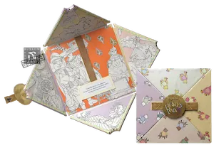 A découpage interactive colouring box with illustrations of toys, sweets and bric-à-brac