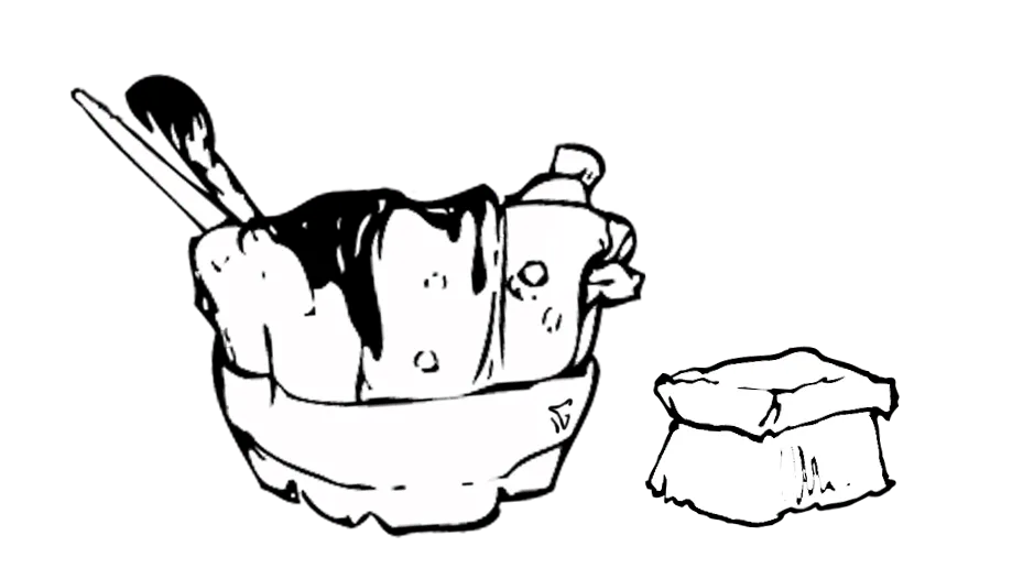 Illustration of a paint bucket and brush